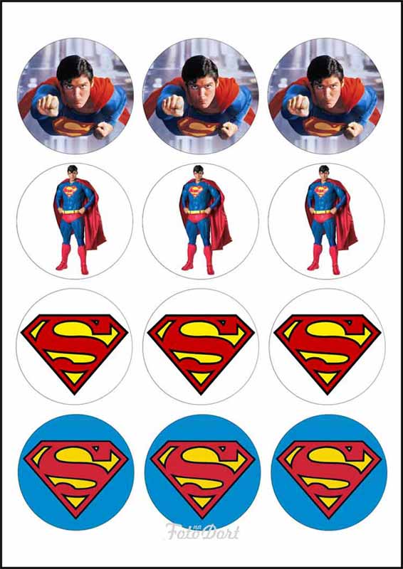 Superman 710 - 12 obrázků o průměru 6cm - vytištěno na formát A4