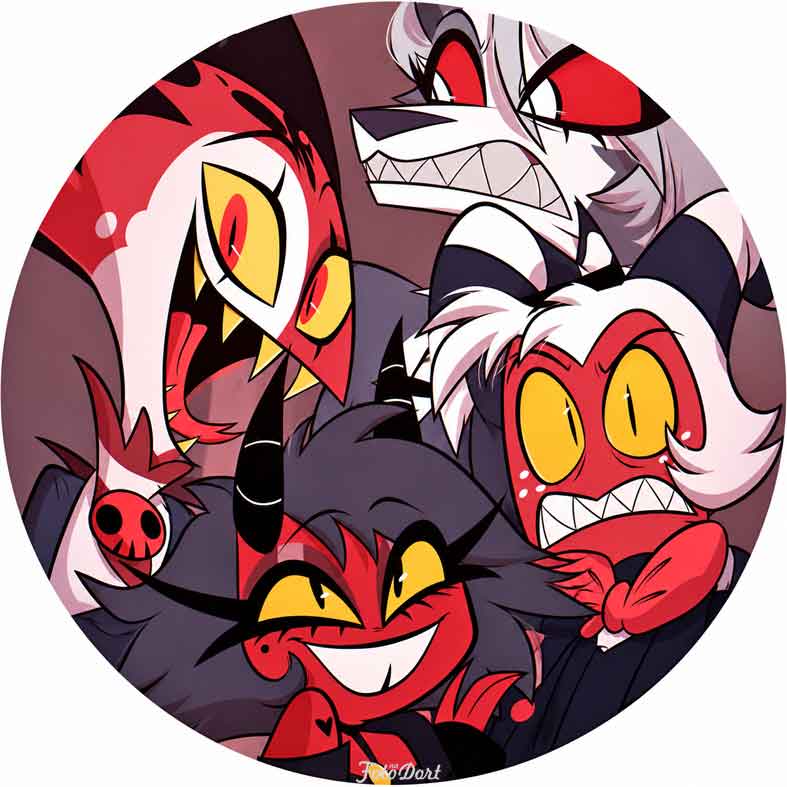 Helluva Boss 10 (postavy na obrázku:  Blitzo, Millie, Moxxie a Loona)