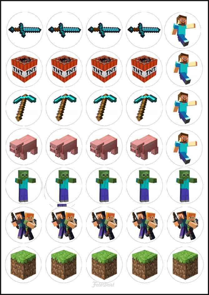 Minecraft 830 - 35 koleček o průměru 3,5cm (formát A4)